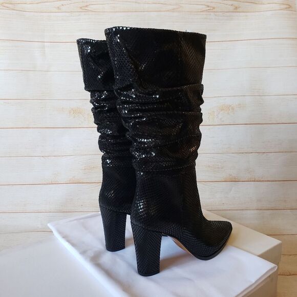 IRO Paris Yasur Gathered Snake Effect All Leather Slouchy Boots Black Size 39 - Picture 8 of 15